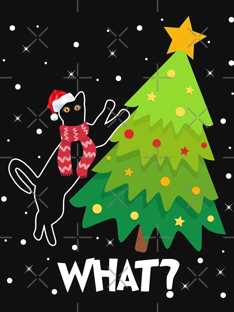 Black Cat Pushing Christmas Tree Over Cat What Funny Xmas by RikoAiba