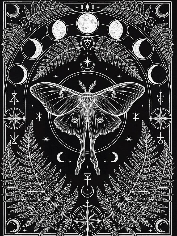Dark Academia-symmetrical etching of a Luna moth by SubhAksara