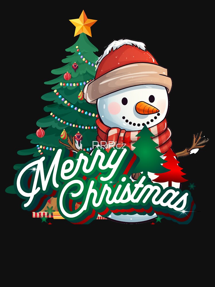 Merry Christmas with cute snowman cartoon with lovely Christmas tree by RRRcz