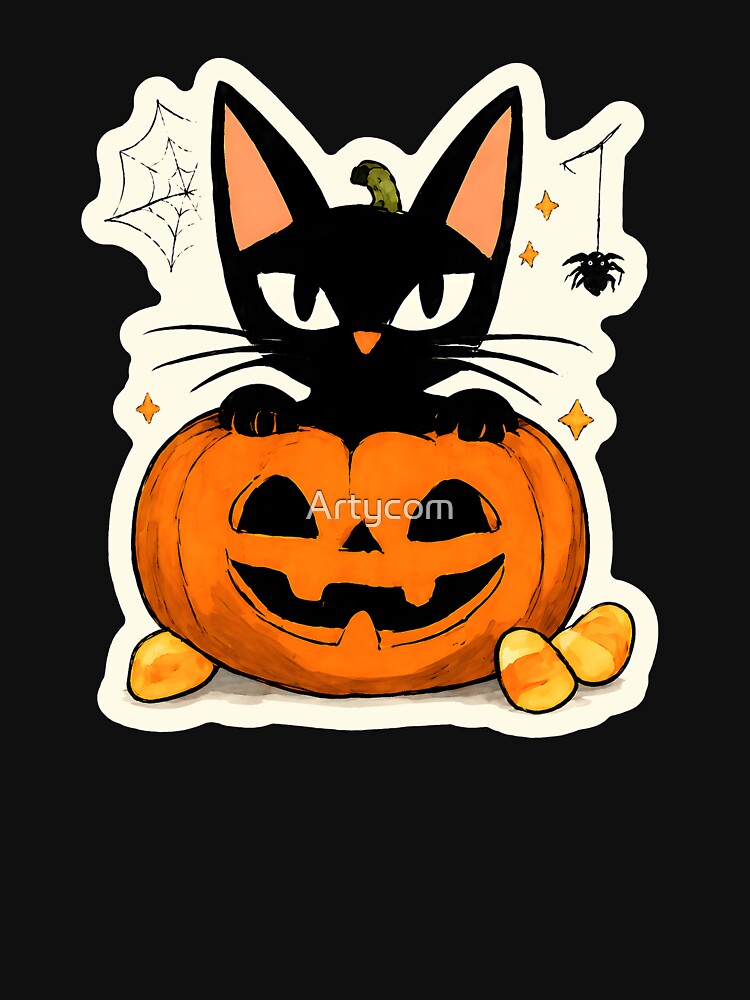 Spooky Cute Halloween Jack-O-Lantern Cat Gift - Black Cat In A Pumpkin by Artycom