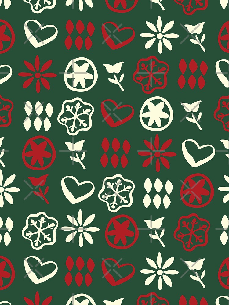 Retro Mid Century Nostalgic Vintage Christmas Pattern In Xmas Green Cream Red by blomastudios