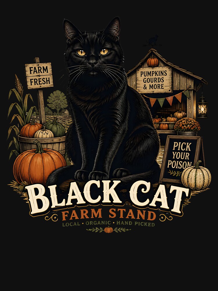 Autumn Farm Stand Cat Gothic Folk Illustration Halloween by OliviaHayesArt