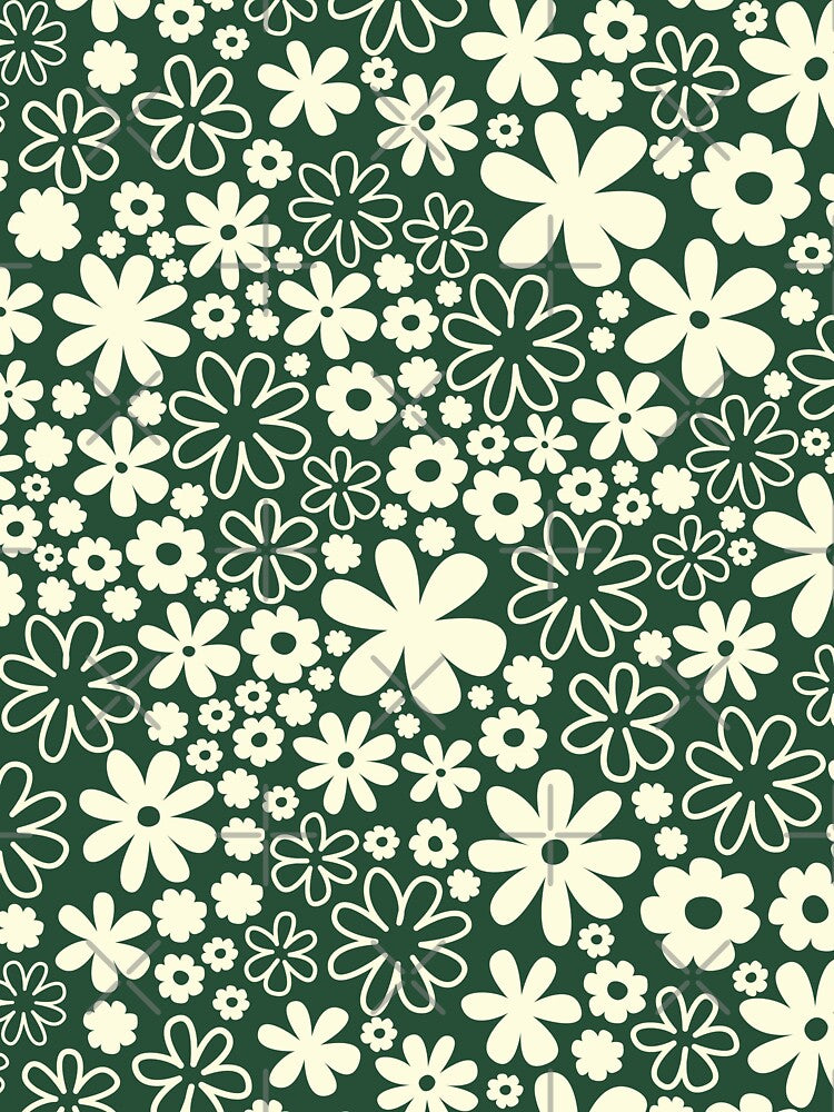 Classic Retro Vintage 50s Christmas Flower Pattern in Green and Cream by blomastudios
