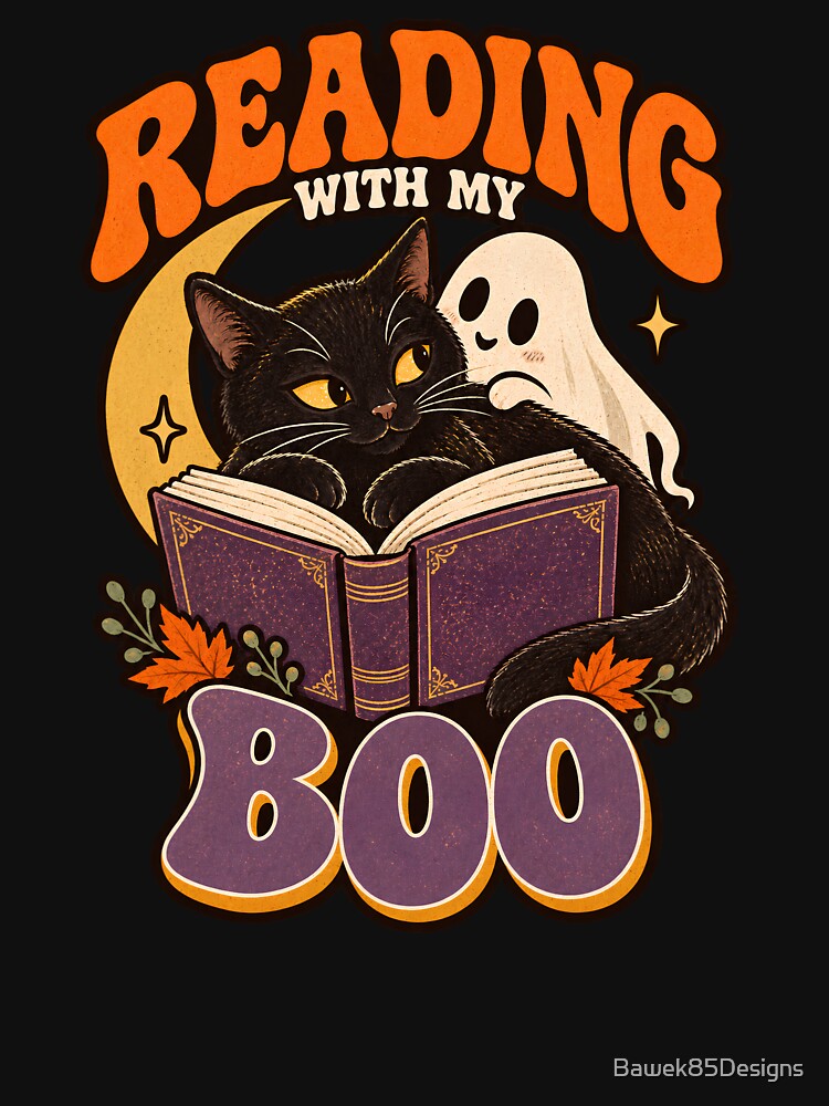 Reading With My Boo – Spooky Black Cat Book Lover by Bawek85Designs