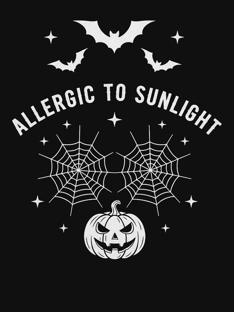 Allergic to Sunlight Vampire Halloween Hoodie - Bats Spider Webs Jack O Lantern Goth Design by FestivityFinds