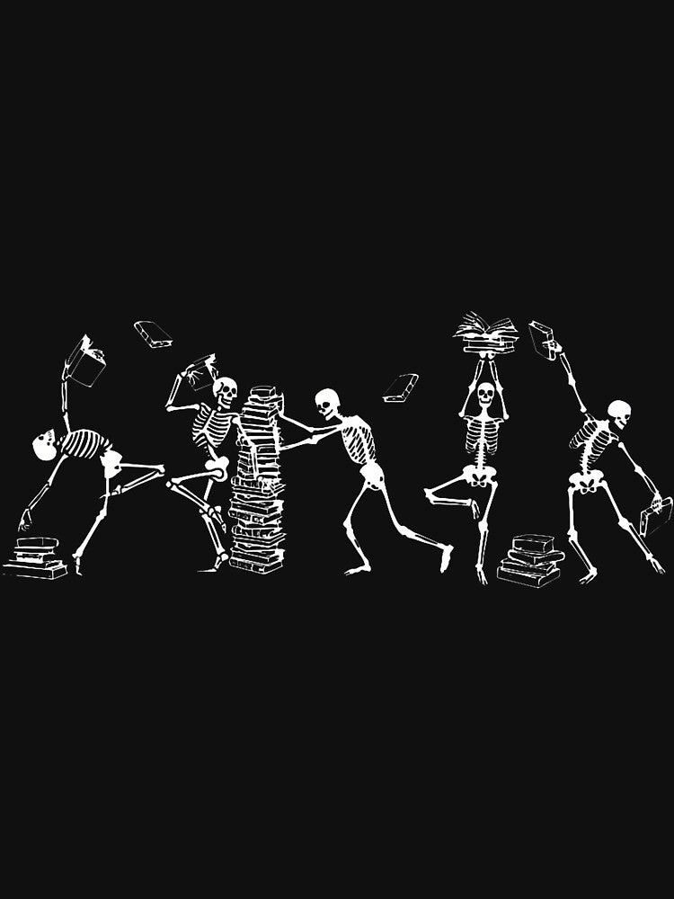 Dancing Skeleton With Book Funny Reading Bookish Librarian by endabettyau