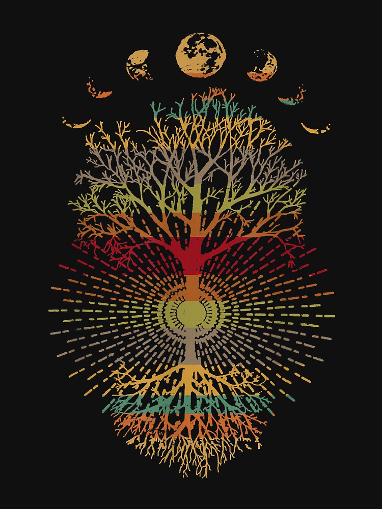 Phases of the Moon Retro 60's 70's Vibe Tree of Life by shannange