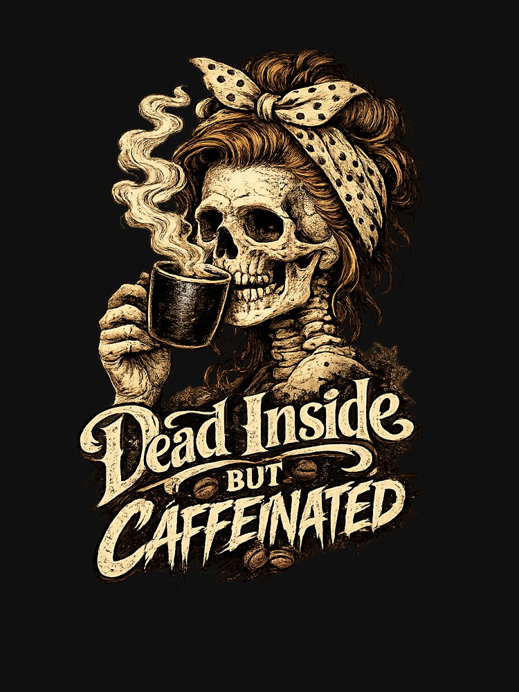 Dead Inside But Caffeinated Skeleton Coffee Vintage Halloween Shirt by HectorStore11