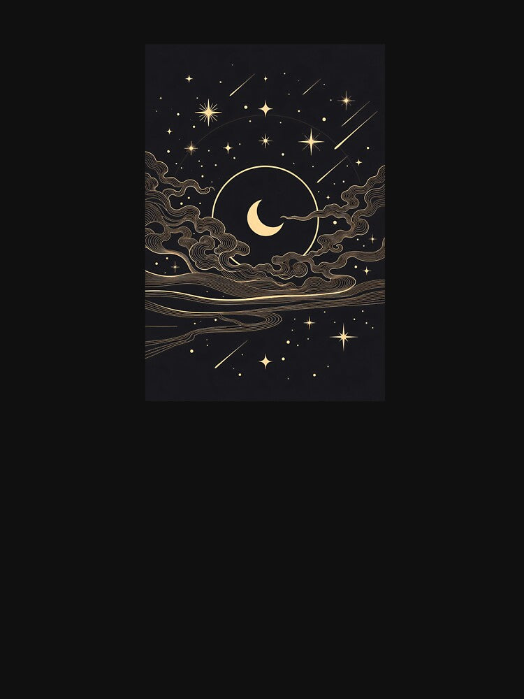 Golden Crescent Moon in Midnight Sky by KiraChie
