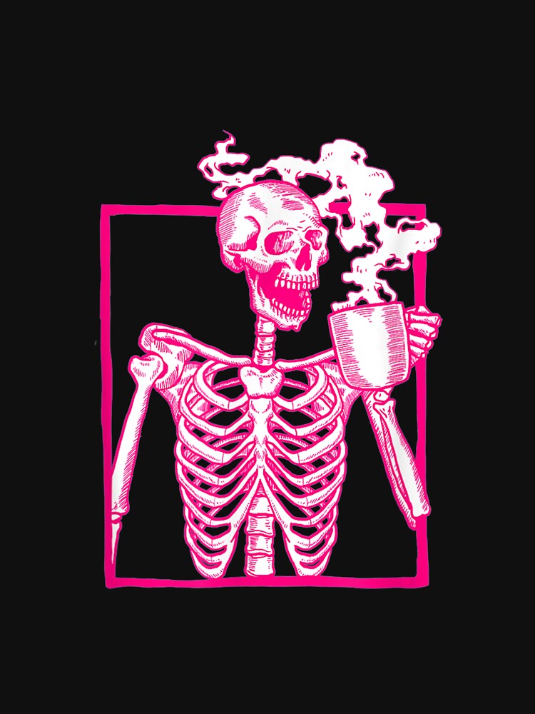 Halloween Coffee Drinking Skeleton Pink by jennifera11