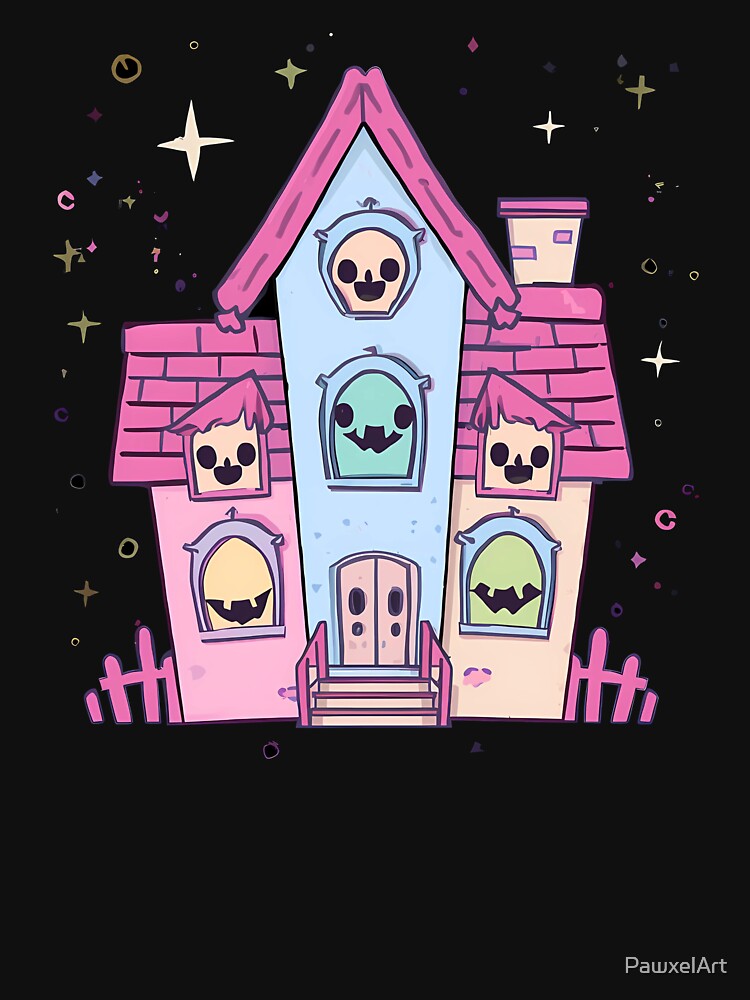 Kawaii Pastel Haunted House | Cute Spooky Halloween Art by PawxelArt