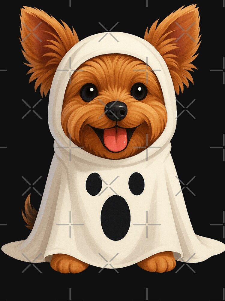Cute Yorkie Ghost Halloween Costume Dog Art by JerdbordinShop