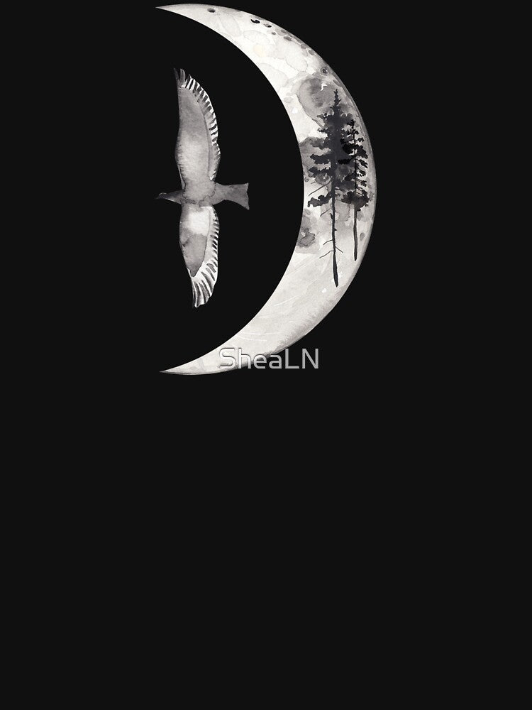 Half Moon Phase with Bird and Trees Design. by SheaLN