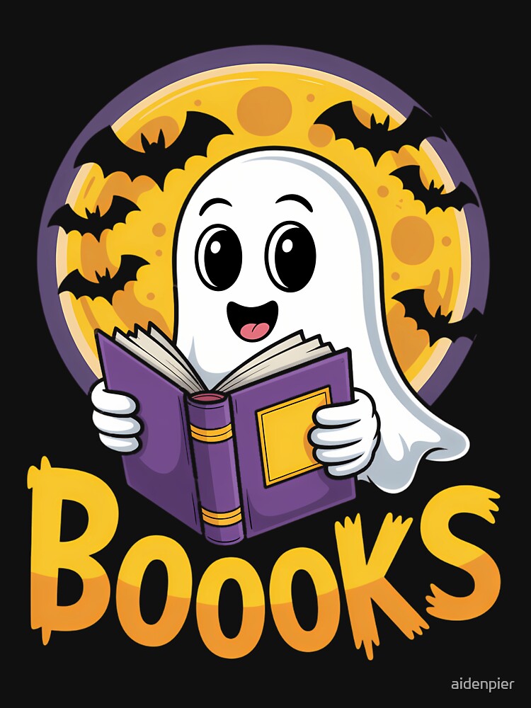 Ghost Reading Halloween Bookworm Librarian Book by aidenpier
