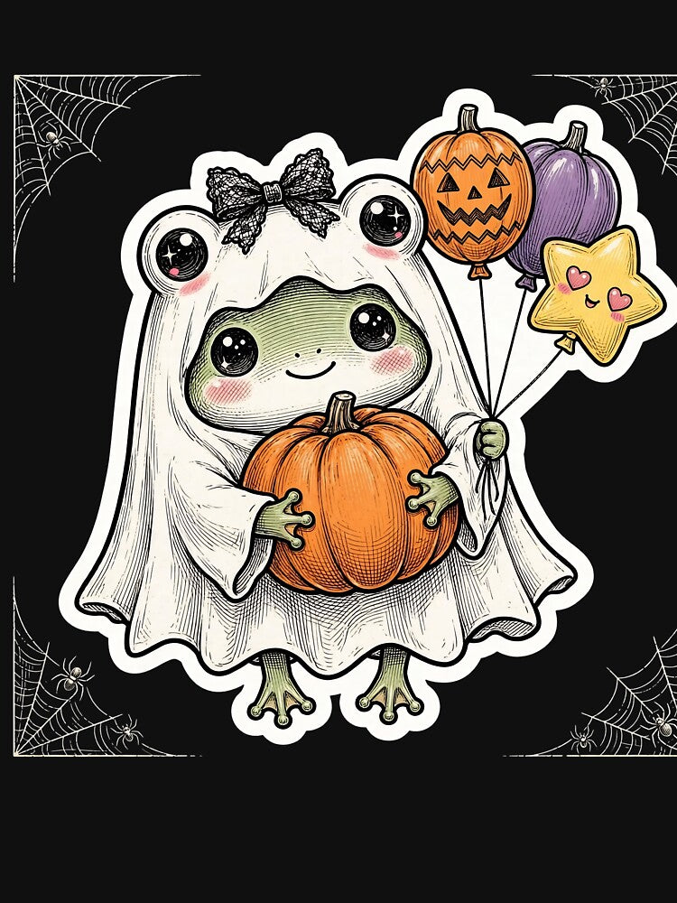 Cute Frog Ghost Pumpkin Balloons Halloween Kawaii Coquette by HealingEraInk