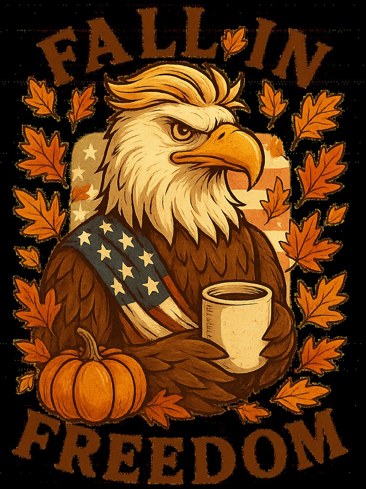 Fall in Freedom – Patriotic Eagle Autumn Coffee Vibes by TrendTribeTP
