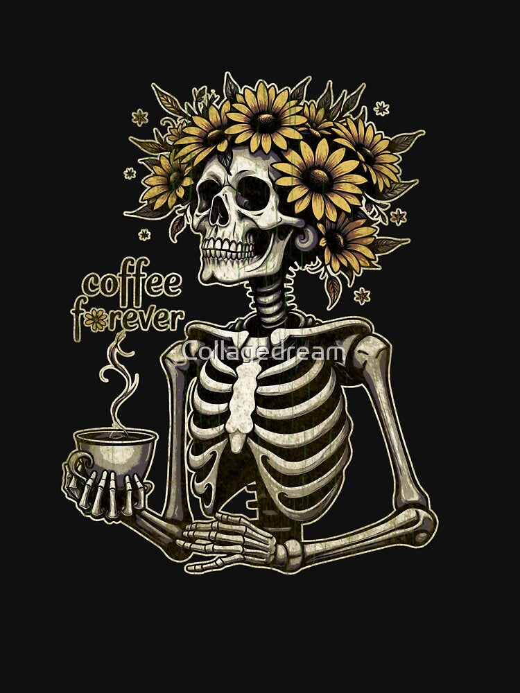 Skeleton and coffe Drink, dead inside, coffee lovers, skeleton drinking, skull coffee by Collagedream