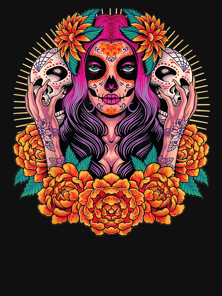 La Catrina Skull Flowers Dia De Los Muertos by dyerpuckett