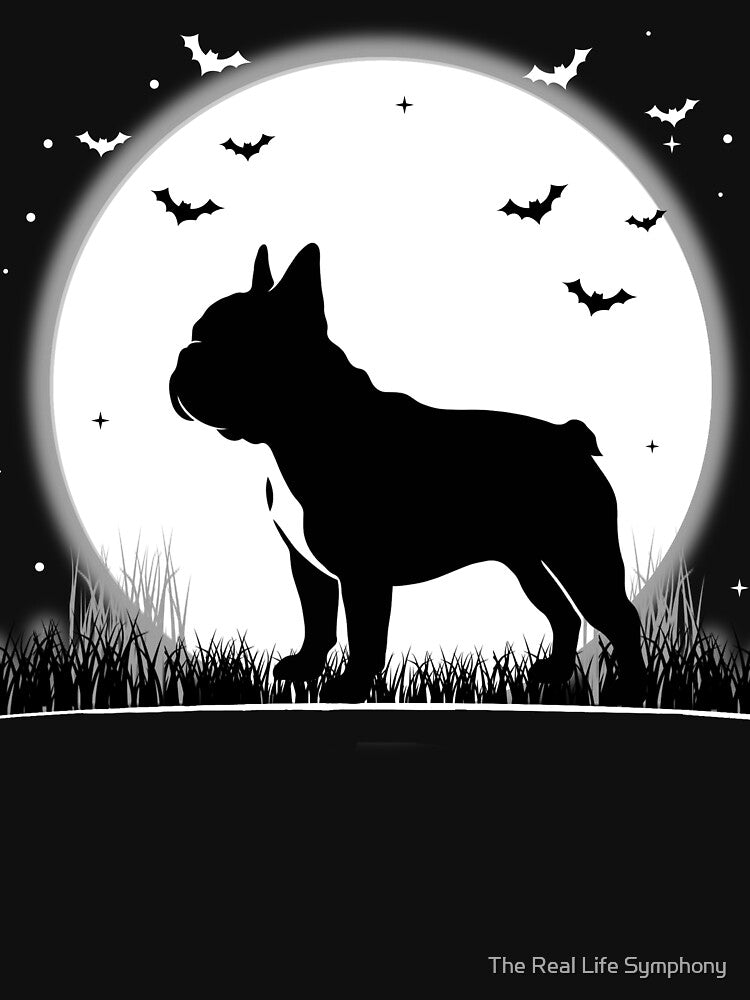 French Bulldog Dog – Halloween Moon Silhouette by The Real Life Symphony