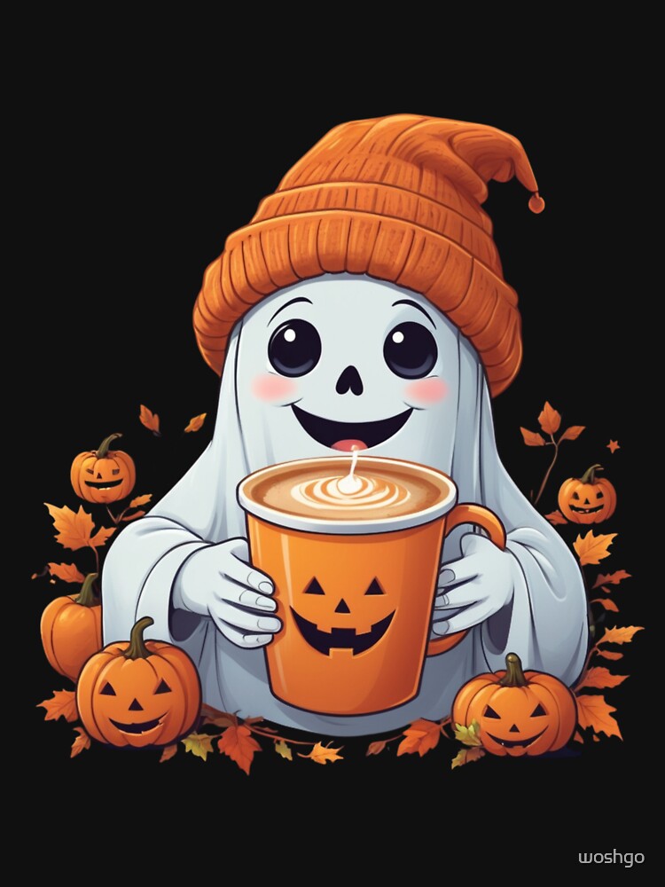 Cute Ghost Drinking Pumpkin Spice Ghost Halloween Costume by woshgo
