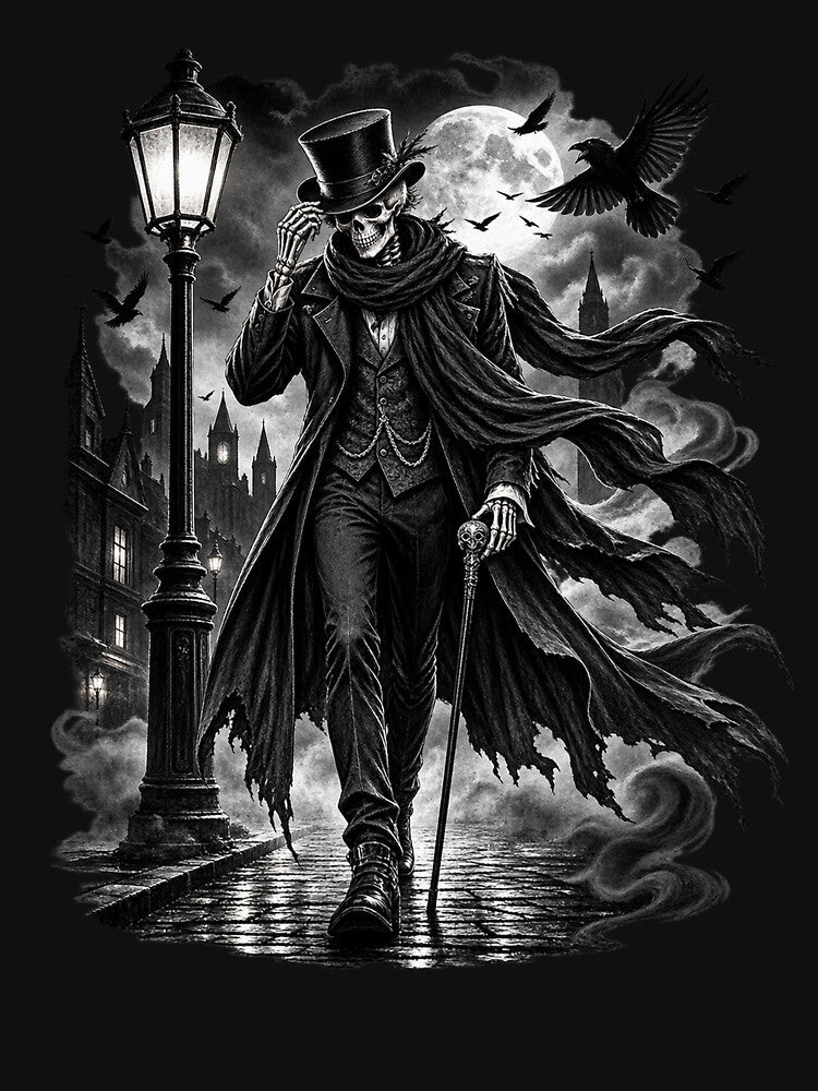 Vintage Skeleton Gentleman Gothic Horror Black and White by wildflux