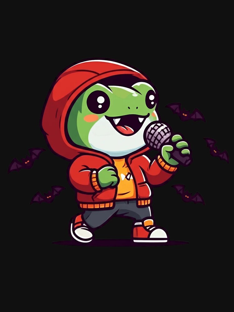 Vampire Frog Rapper – Funny Chibi Frog in Hoodie with Microphone | Cool Kawaii Halloween Design by ColorSplash123