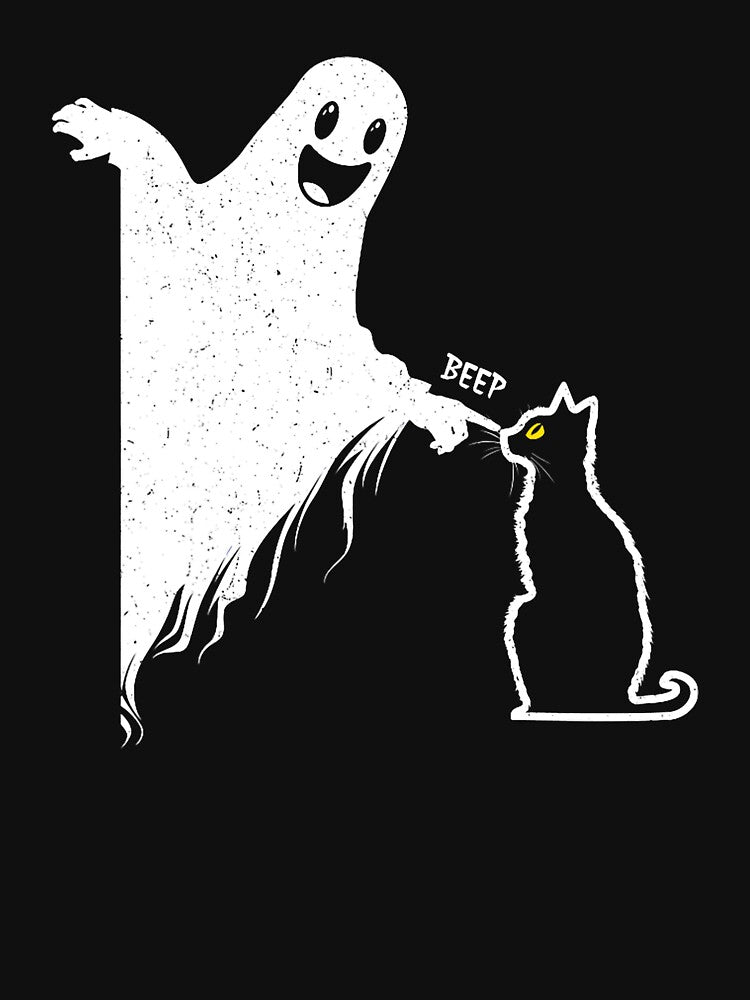 Black Cat Lover Funny Cute Halloween Ghost Poking Nose by Robertsonartist