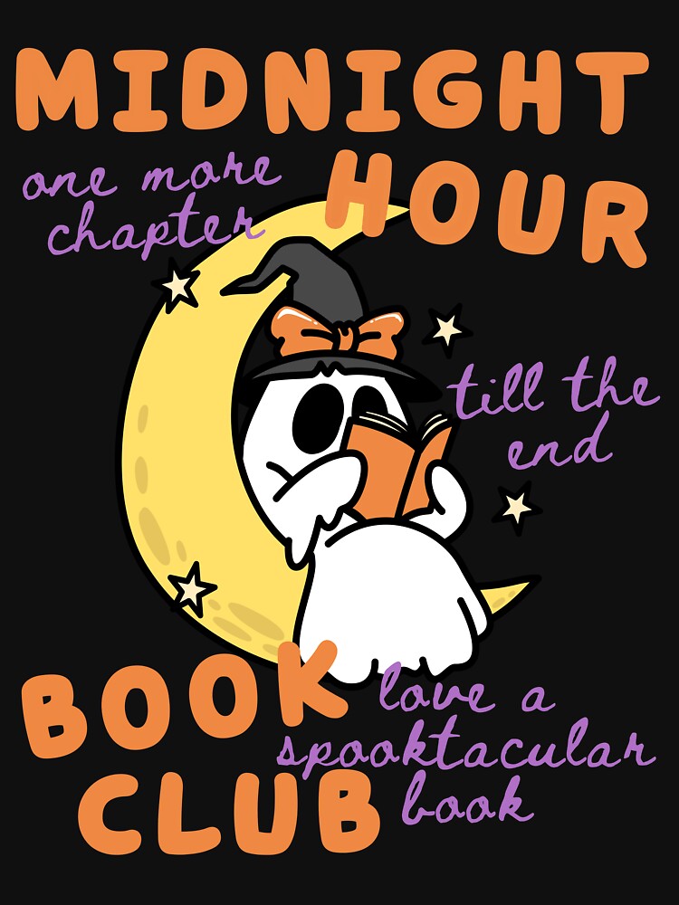Halloween Cute Ghost Reading, Fall Books, Midnight Hour Book Club, Spooktacular Story, Bookish by Forevermore