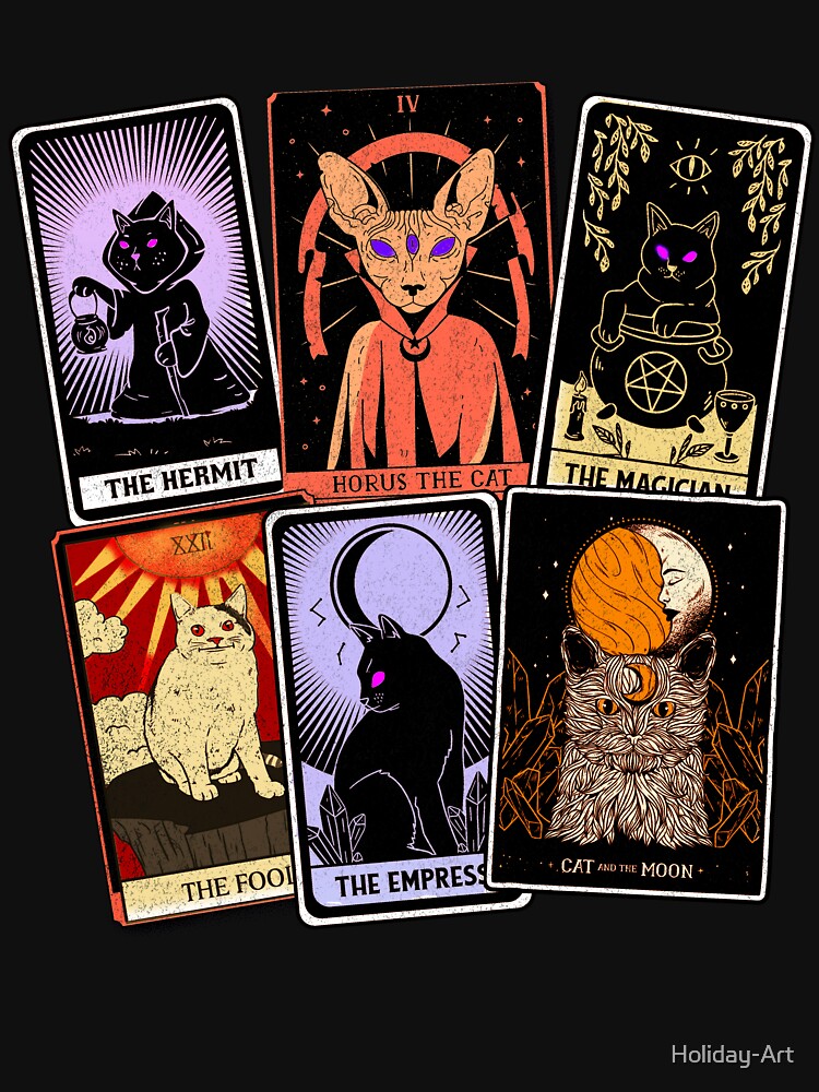 Cat Tarot Cards T-Shirt, Halloween Cats Card Deck, Unisex Tee by Holiday-Art