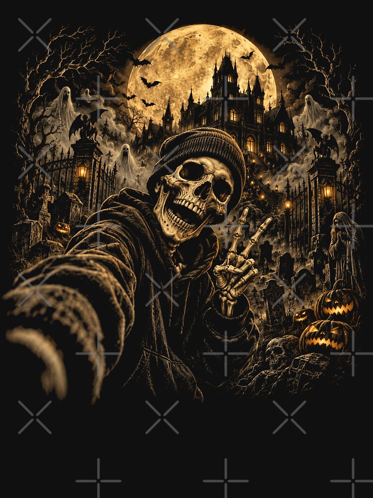 Skeleton Selfie in Haunted Graveyard – Gothic Halloween Horror by will freed18