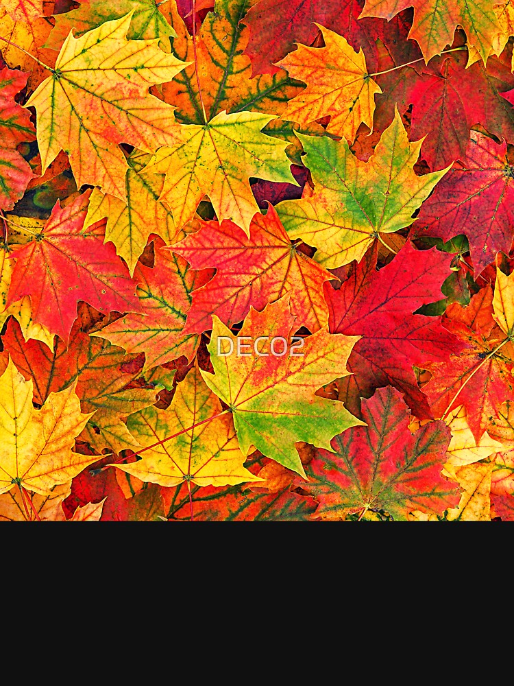 Autumn Red And Golden Leaves Vibrant Colorful Art by DEC02