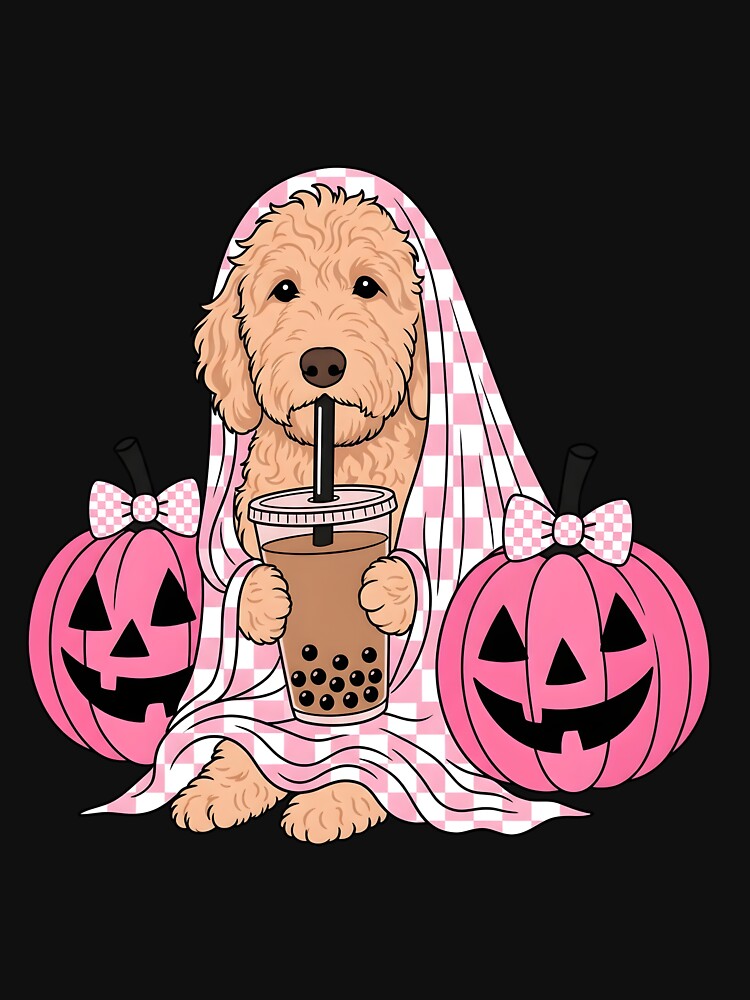 Cute Goldendoodle Ghost Dog Pink Halloween by KroghDs