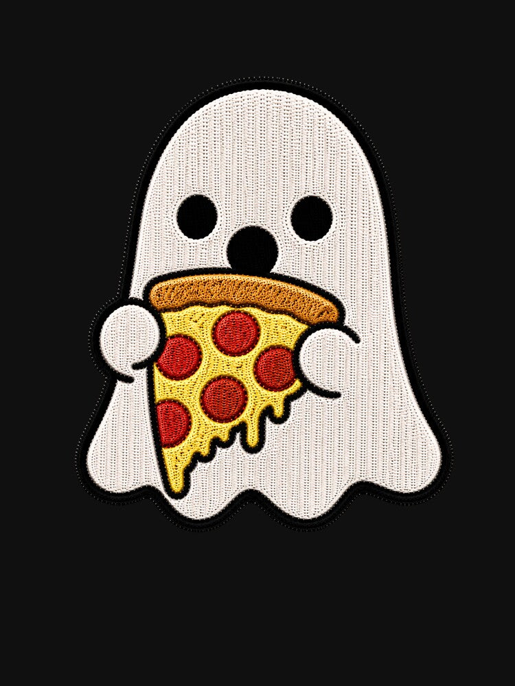 Cute Ghost Pizza Kawaii Embroidery Patch Design by ColorSplash123