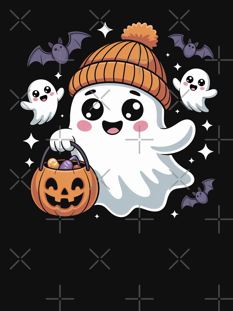 Cute Kawaii Ghost with Pumpkin and Coffee Funny Halloween by CharismaSklep