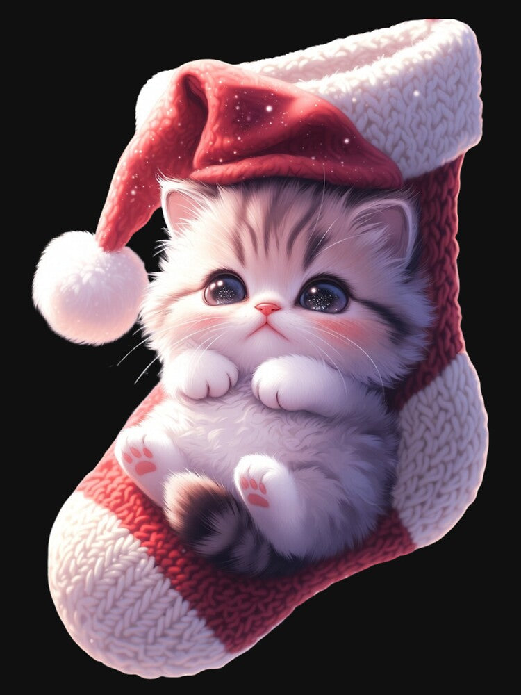Santa Hat Cat in Christmas Stocking,Christmas Kitten in Stocking by OLYUS