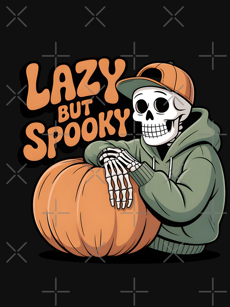 Lazy but Spooky Skeleton in Hoodie with Pumpkin – Cute Relaxed Halloween Aesthetic Design by Raw Tigers