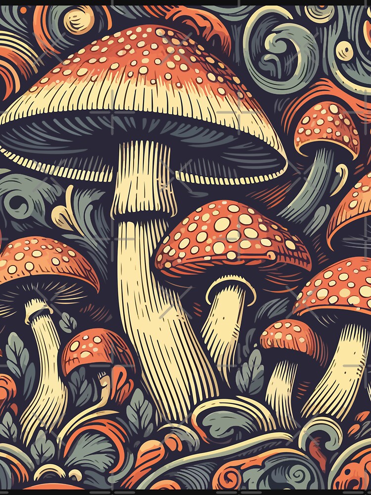 Vintage mushrooms fungus art pattern by TomFrontierArt