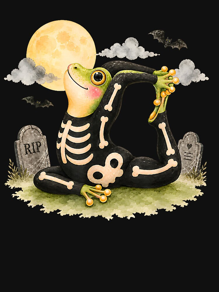 Cute Skeleton Frog Graveyard Watercolor Halloween by VioletNance