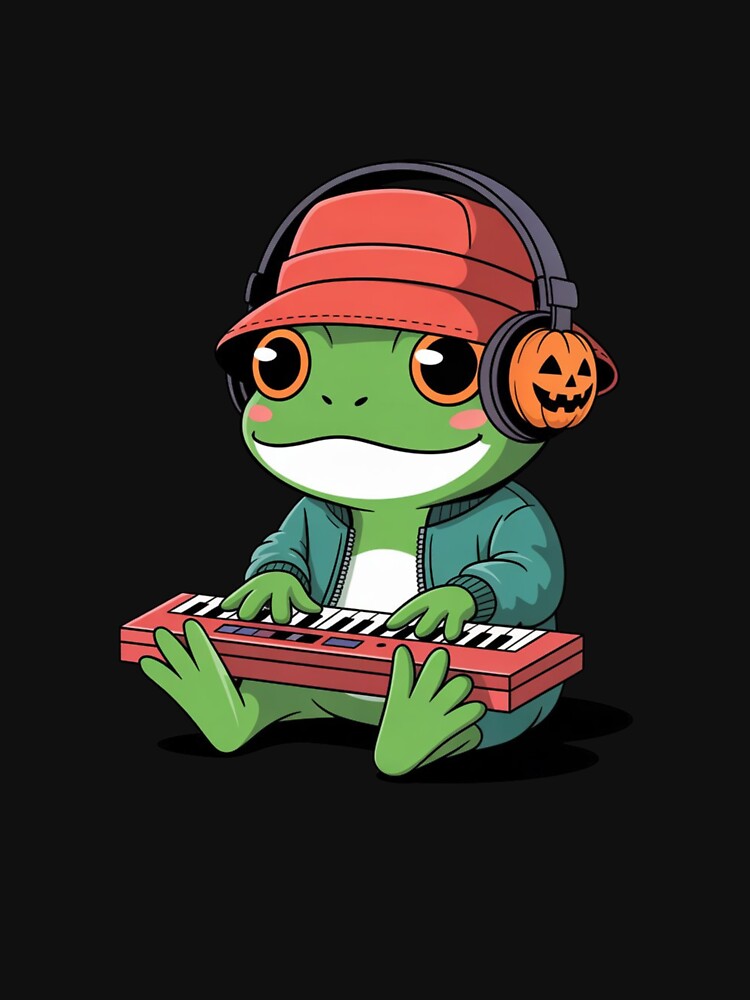 Cool Chibi Frog Halloween Hip-Hop – Red Hoodie Keyboard Music Cartoon by ColorSplash123
