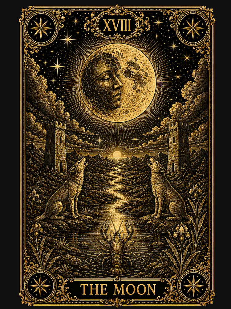 The Moon Tarot T-Shirt Major Arcana XVIII Gothic Celestial Occult Graphic Tee by LintonGriffin