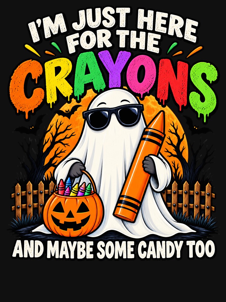 I'm Just Here for the Crayons – Funny Halloween Teacher Shirt by JDR Tees