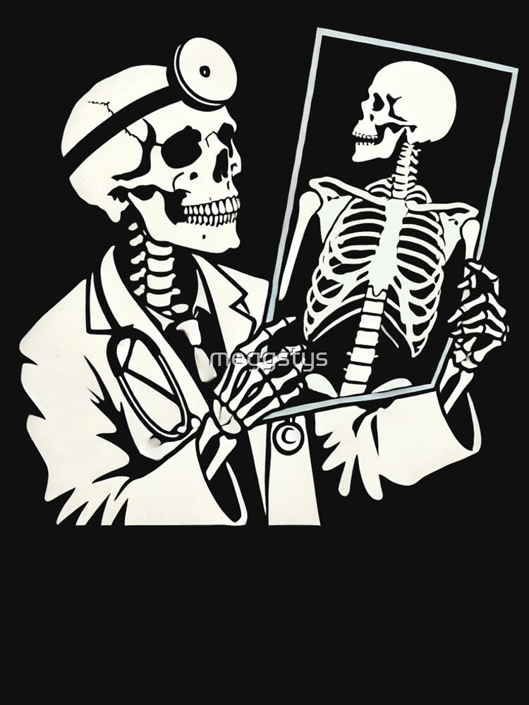 Skeleton Doctor Looking at X-ray by Blink Art Studio