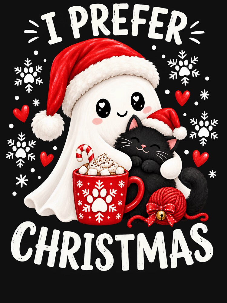 I Prefer Christmas Cute Black Cat Ghost Holiday Cat Lover Gift by StyleGlimpse