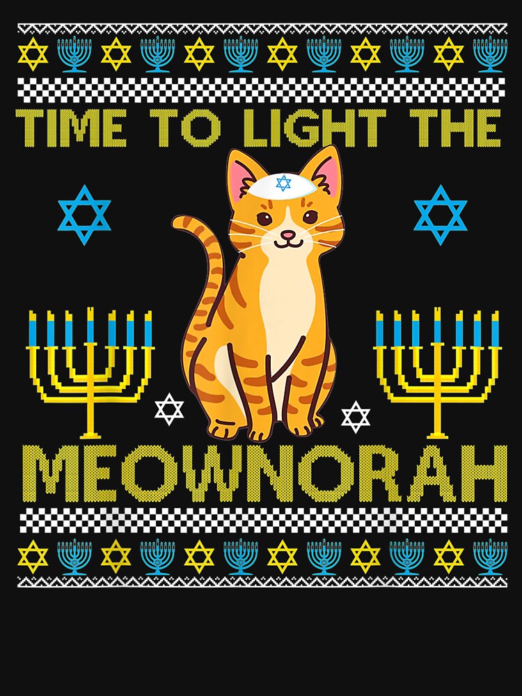 Light The Meownorah Jewish Cat Menorah Lover Ugly Chanukah T-Shirt by Blank-Branson