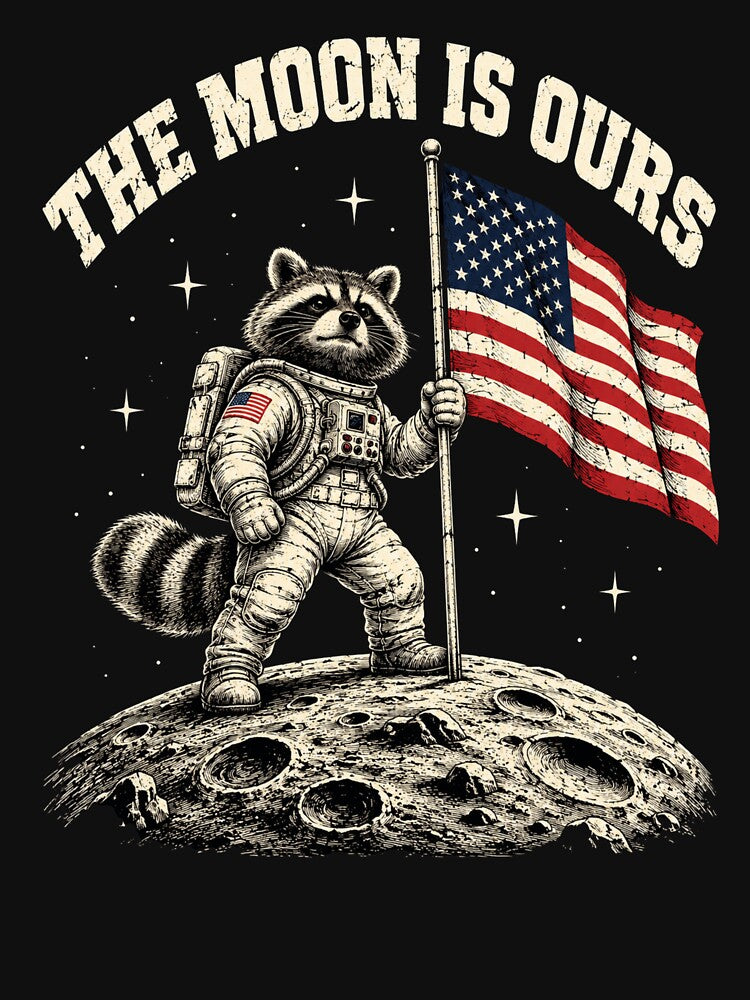 Space Racoon Astronaut Flag on the Moon Patriotic Art by ROUX-ART