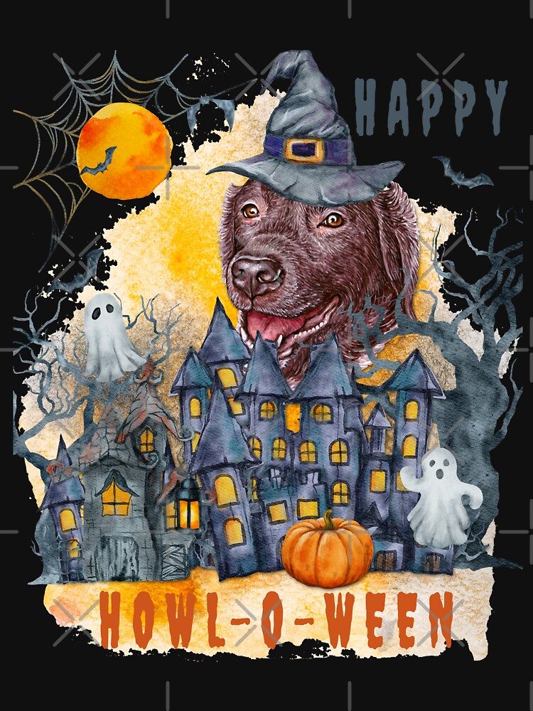 Labrador Retriever Happy Howl-o-ween Ghost Houses Funny Watercolor by Cuddlythopia