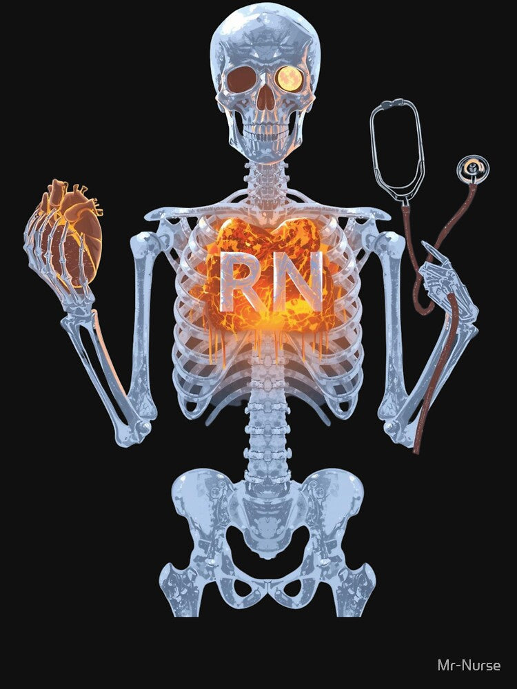 RN Nurse Skeleton with Stethoscope and Heart Halloween Design by Mr-Nurse