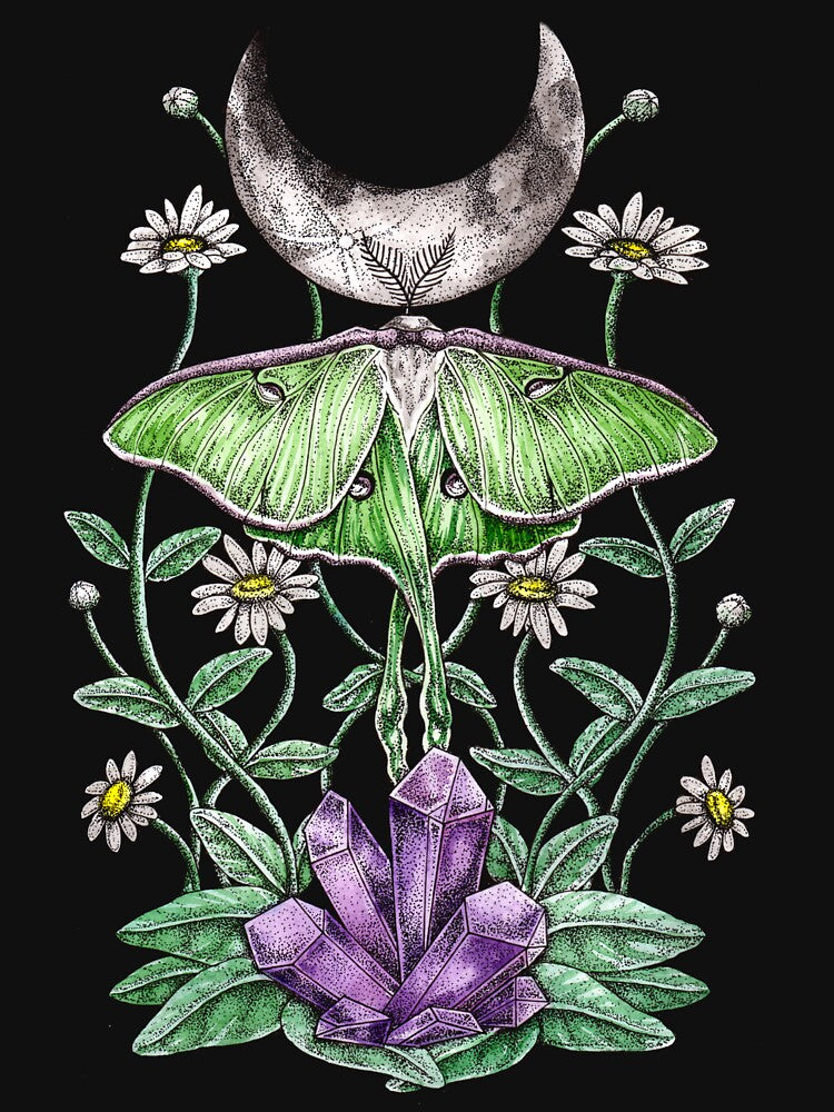 Luna Moth & Crystals by Marisa Dion