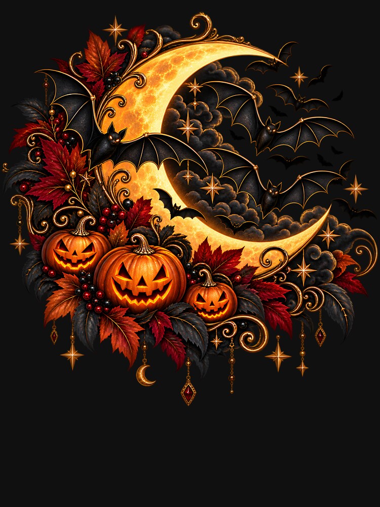 Gothic Halloween Moon – Bats, Pumpkins & Autumn Night Design by Clothes With Smiling Animals Walt Gral