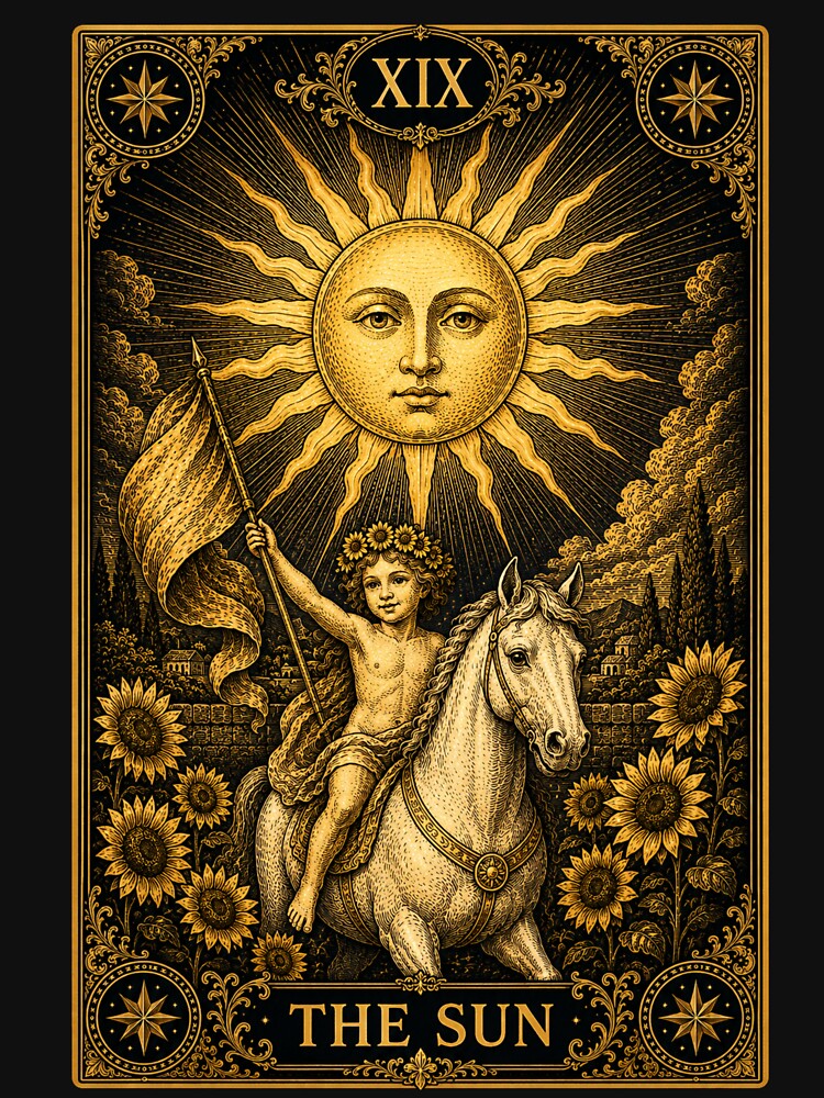 The Sun Tarot T-Shirt Major Arcana XIX Gothic Celestial Vintage Graphic Tee by LintonGriffin